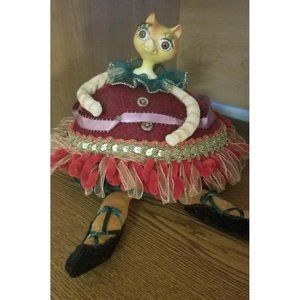 Katherine's Collection Fat Cat Christmas Ballerina Doll Dancing Kitty Porcelain